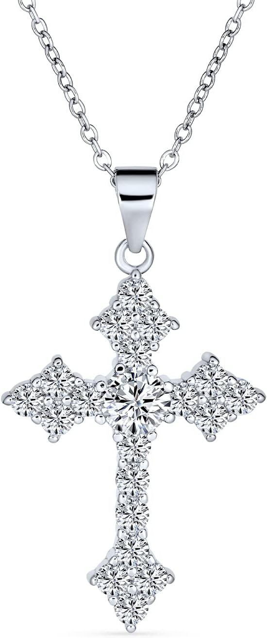 Bling Jewelry Elegant Bridal Cubic Zirconia Vintage CZ Cubic Zirconia Christian Botonee Cross Pendant Necklace For Women Teen .925 Sterling Silver