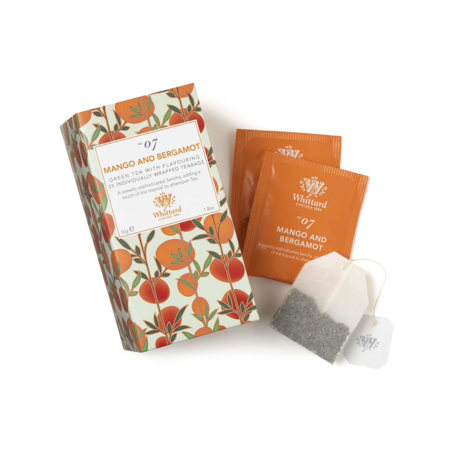 Whittard Té blanco sabor pétalo rosa Té verde mango bergamota 2 x 25 bolsitas 2 x 50 Gr