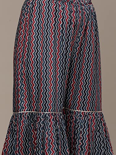 Image of ishin Women's Pure Cotton Maroon Abstract Printed A-Line Kurta suit set with Sharara & Dupatta