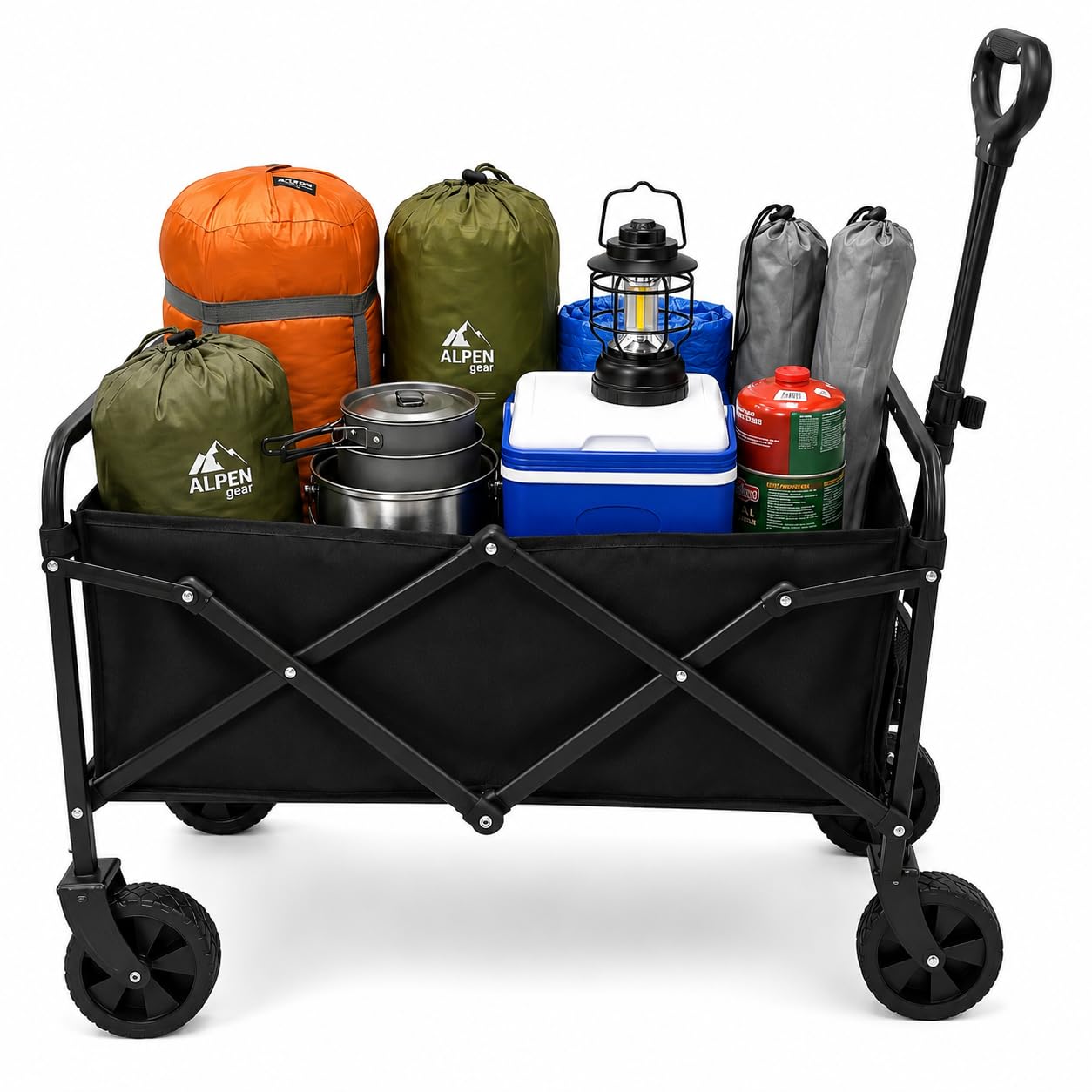 HechoVinen 150L Festival Trolley on Wheels, Collapsible Foldable Wagon Cart, 4 Wheels Grocery Cart for Beach Outdoor Garden Picnic Shopping Fishing, Adjustable Handle, Black