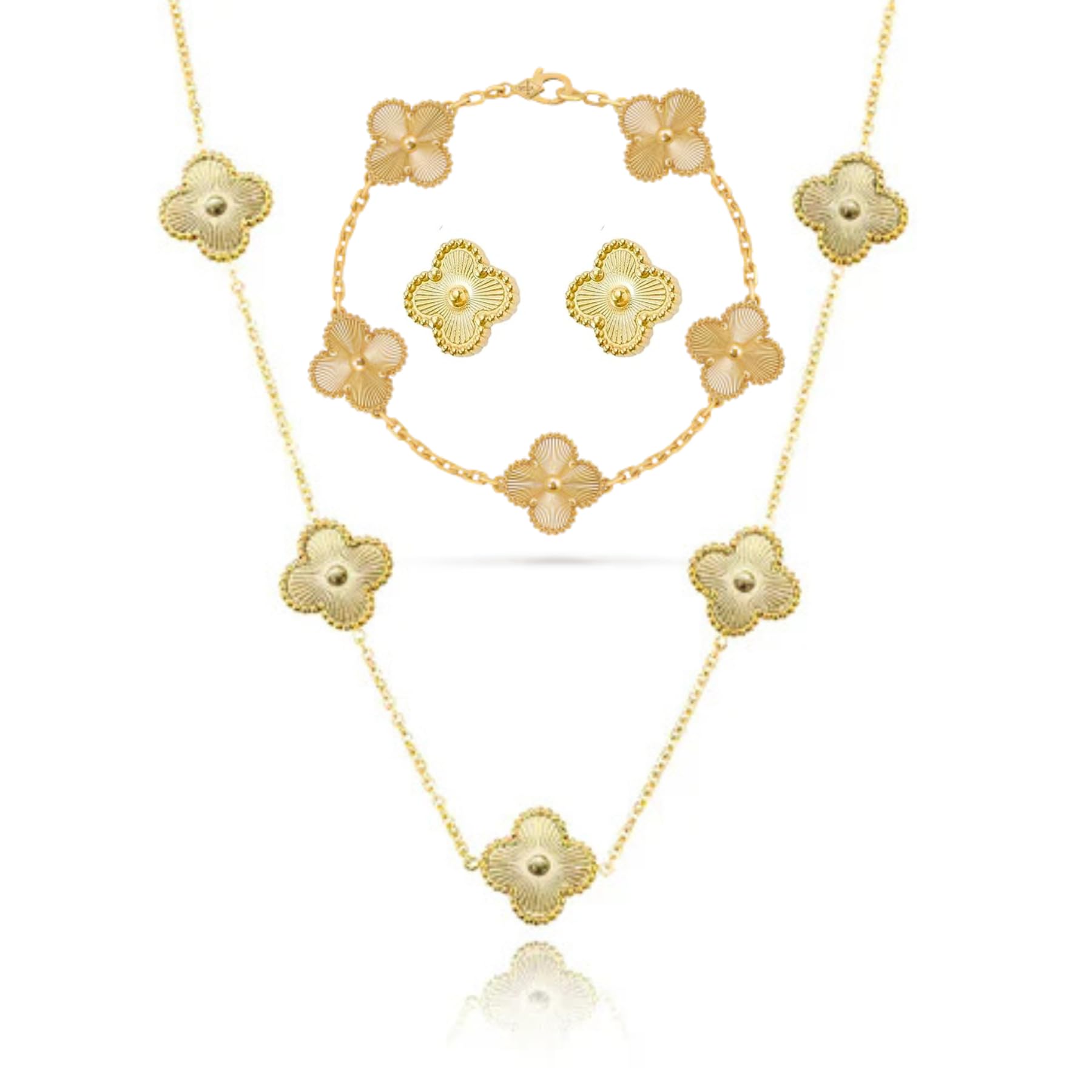 Premium Gold-Plated Fancy Clover Jewellery Set for Women | Necklace, Bracelet & Stud Earrings Combo | Stylish, Anti-Tarnish, Hypoallergenic-image-3
