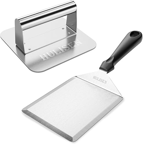 HULISEN Kit de prensa de hamburguesas, espátula de acero inoxidable para hamburguesas y parrilla, accesorios de plancha para Blackstone, prensa de