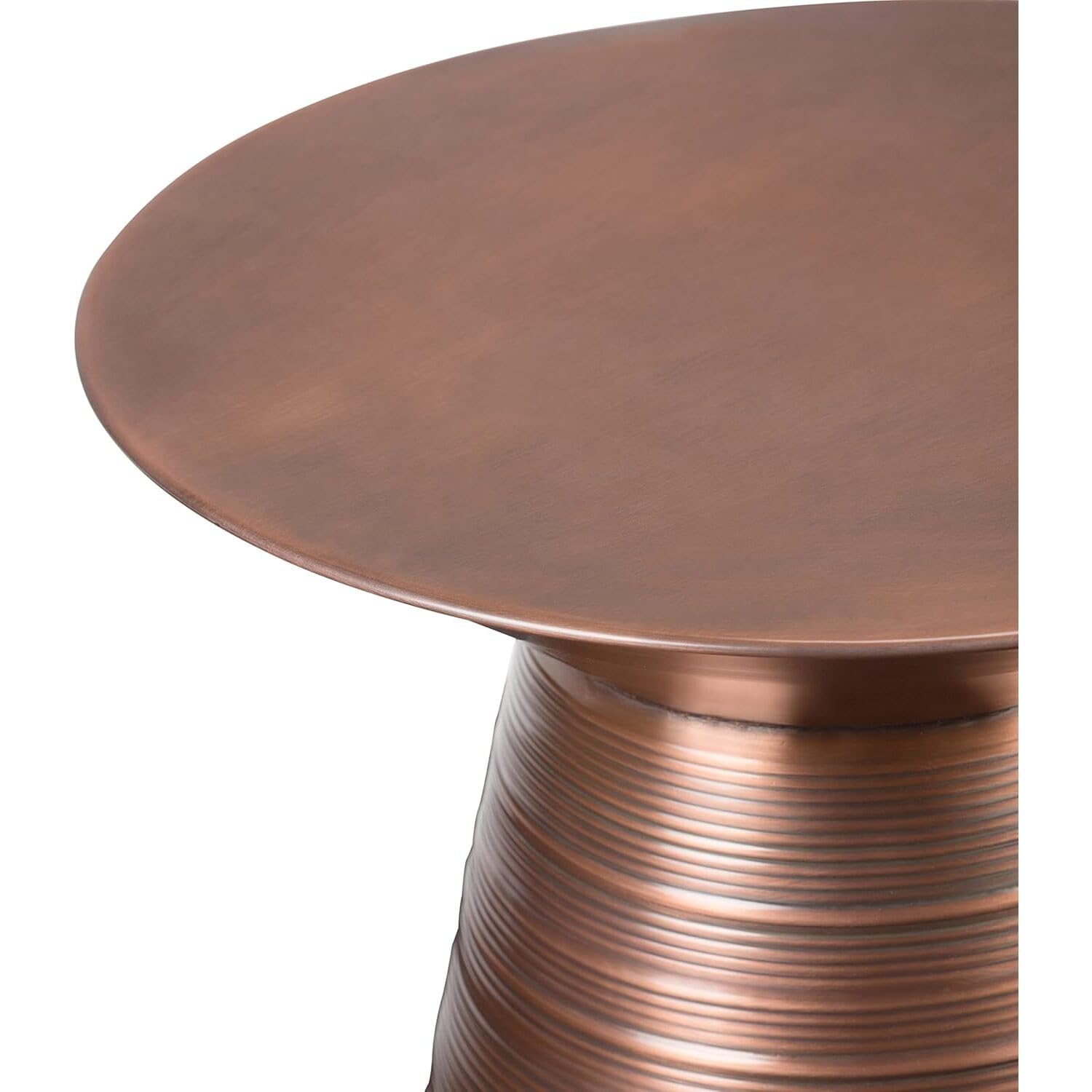 HomeStock Beachy 18 in Wide Metal Accent Side Table in Aged Copper Finish with Circular Base Detail, Fully Assembled, Contemporary Sculptural Design, Versatile Use