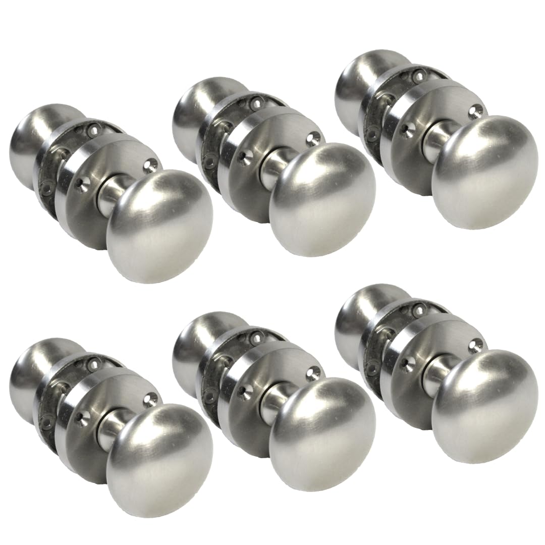 Satin Nickel Round Door Knob Set - Victorian Style Sprung Internal & External Door Knobs for Mortice Locks & Tubular latches (6 Pair of KNOBS)