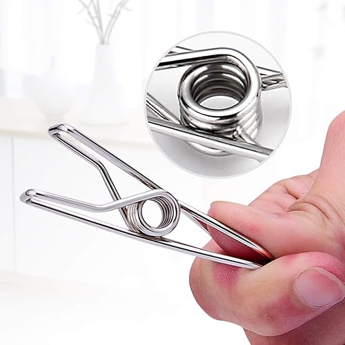 Miniatura 9 de 50 alfileres de ropa dorados, resistentes de acero inoxidable, pinzas para ropa para tendedero, colgar ropa, viajes al aire libre, campamento