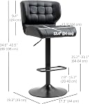 HOMCOM Tabourets à barres réglables 2, Tufté pivotant PU Tabourets en cuir avec repose-pieds, dossier et grande base, Chaises de bar rembourrées pour l'île de la cuisine et salle à manger, noir