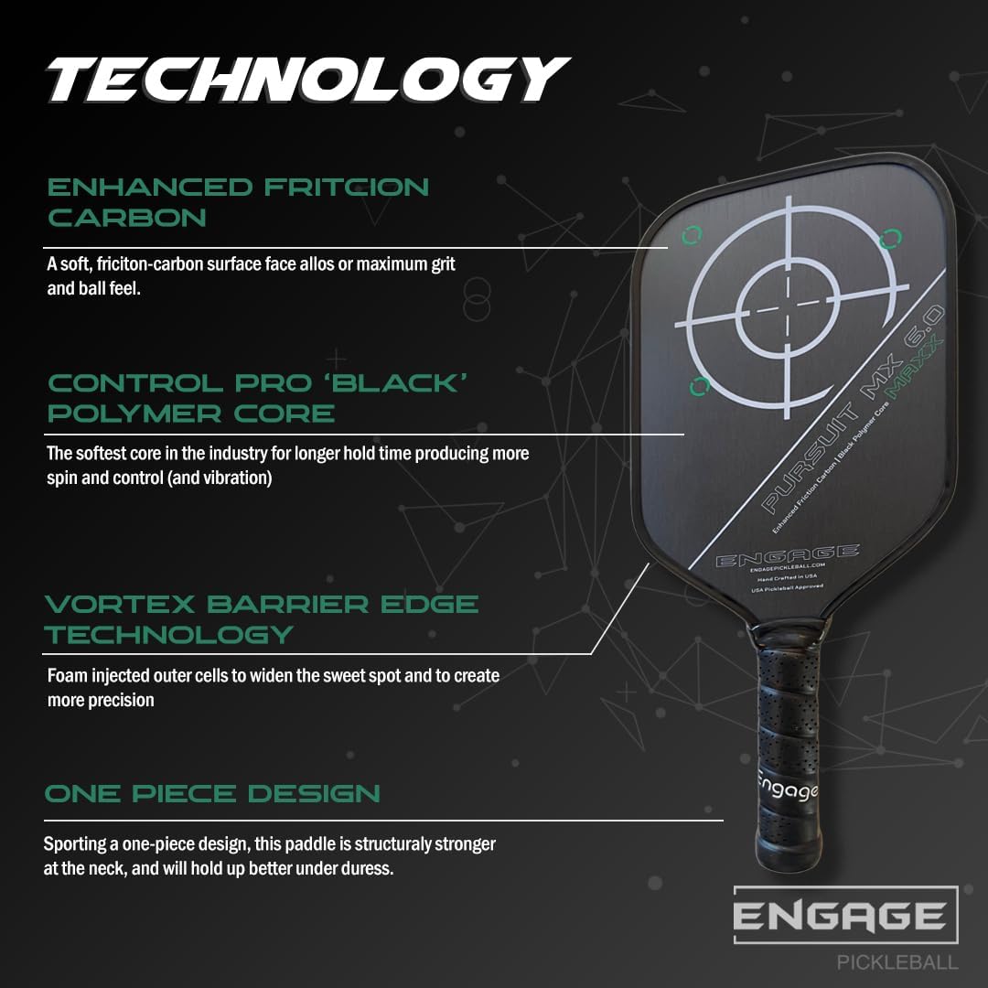 Maxx MX 6.0 Pursuit | Carbon Friction Enhanced | Elongated (VIP) by Engage Pickleball