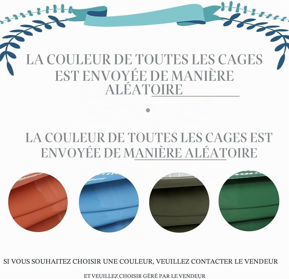 BPS(R) BPS Cage à oiseaux en métal avec mangeoire abreuvoir cuvette Couleur envoie au hasard 30 x 23 x 39 cm BPS-1229