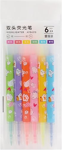 6 bolígrafos resaltadores de gato, bonitos marcadores de doble punta, marcadores de colores surtidos, resaltadores de patas de gato de dibujos