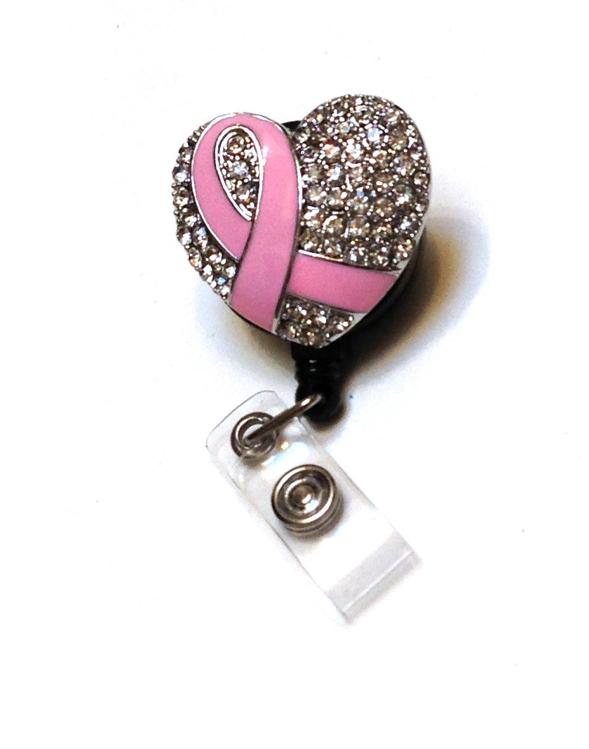 Sparkles! Breast Cancer Awareness Pink Ribbon Rhinestone Retractable Badge Reel/ID Badge Holder/Brooch/Pendant/Id Badge Holder