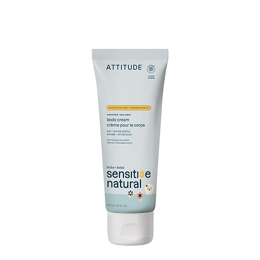 ATTITUDE Sensitive Skin, Natural Soothing Baby Body Cream, Fragrance Free, 200 mL (6.7 Fluid Ounce)