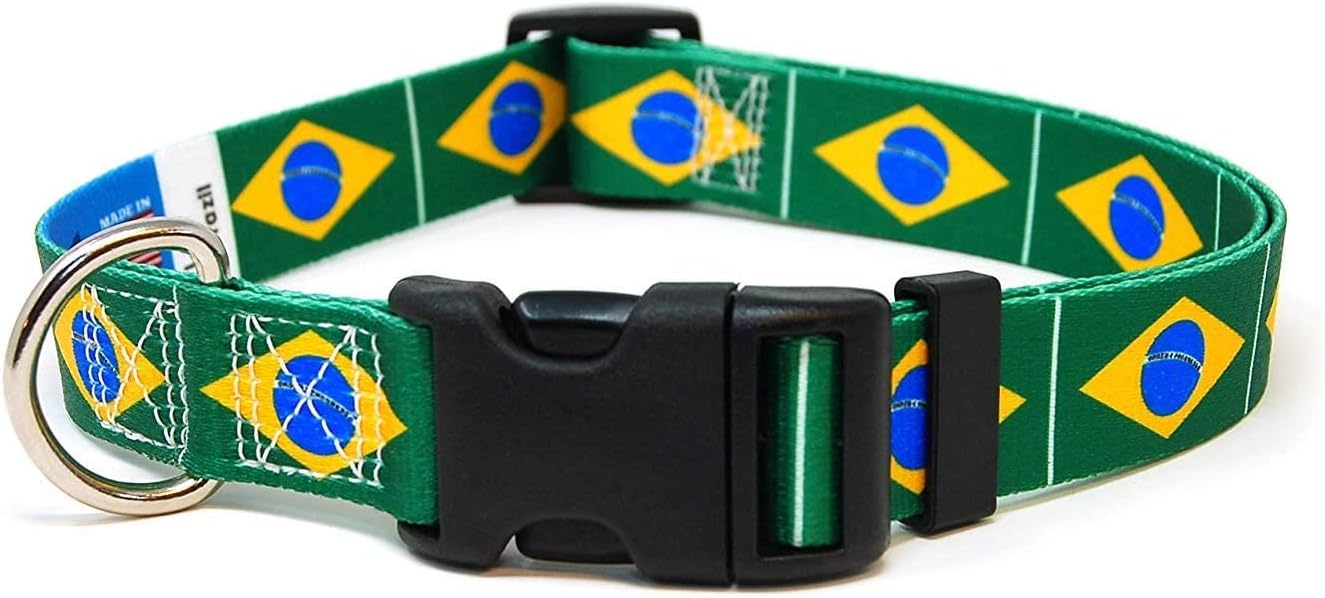 Brazil Dog Collar | Brazil Flag | Martingale Slip-On | Made in NJ, USA | for Extra Large Dogs | 1 inch Wide