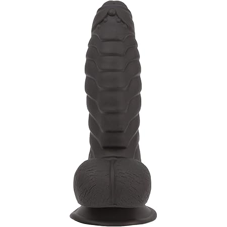 Pure Love 7 Inch Fantasy Silicone Dildo with Suction Cup, Ribbed & Studded, Black Color, Adult Sex Toy