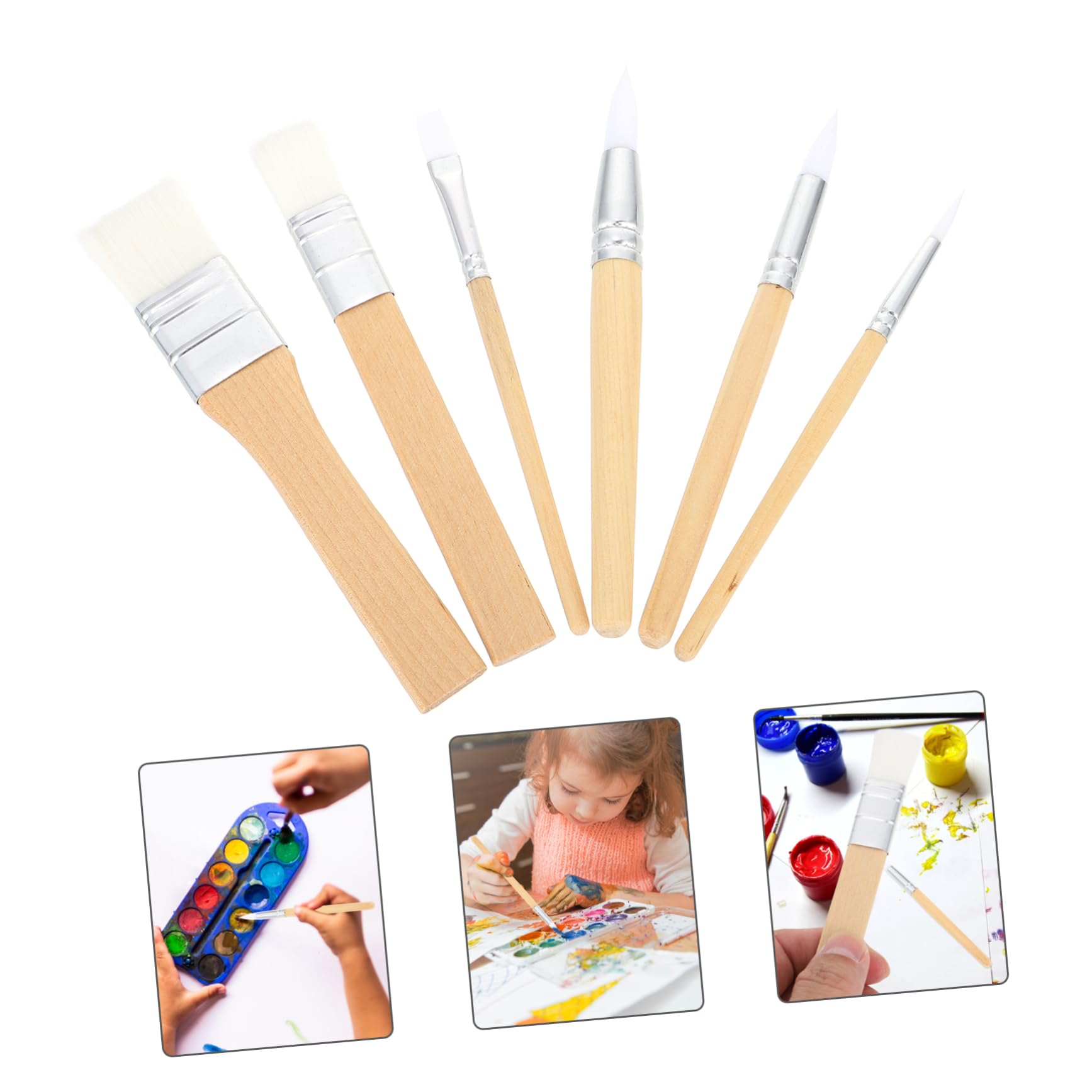 6 Piezas Pinceles Cortos de Lana Cruda para Acuarela Suministros de Pintura Pincel de Arte para Pintura al Óleo Herramienta de Dibujo