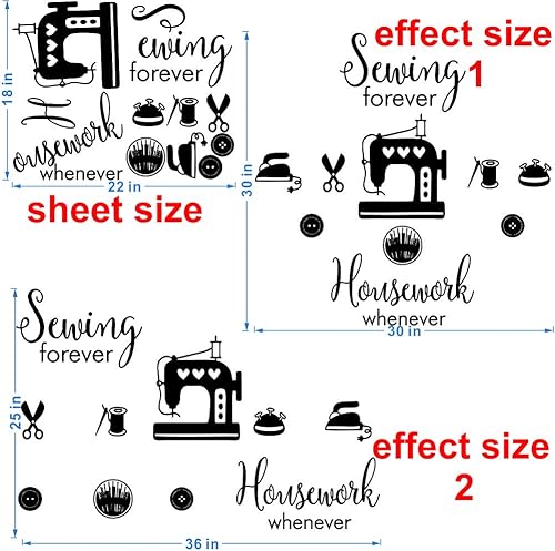 Miniatura 2 de ANFRJJI Adhesivo de pared de sastre de costura, adhesivo de PVC extraíble con cita "Sewing Forever Housework Whenever" y gráfico de tijeras de