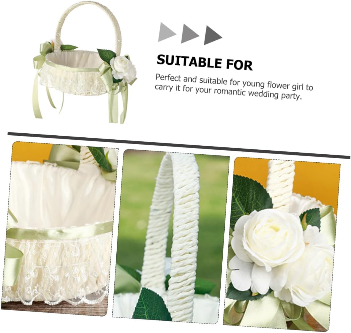Wedding Flower Basket for Flower with Handle Bowknot Decoration Handheld Basket for Wedding Party Ceremony Supplies