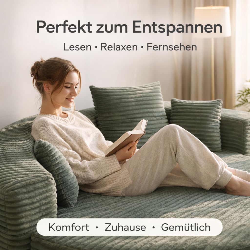 2-in-1 Schlafsofa Rundliege 180×180 cm, Faltbares Cordstoff Sofa Bett mit Kissen, Halbkreis Sofa zu Rundbett Ausziehbar, Boden Schlafsofa für Wohnzimmer, Balkon & Lounge (Grün)