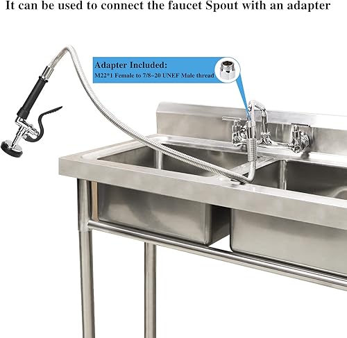 Miniatura 3 de Manguera de preenjuague con válvula de pulverización, manguera rociadora de platos de acero inoxidable flexible de 45 pulgadas con conjunto de