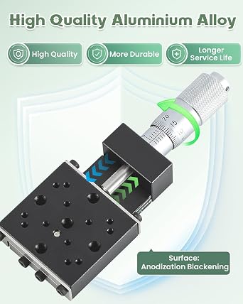 Huanyu X Axis Micrometer Translation Stage X Linear Stage Precision Displacement Table Station Optical Sliding Table 13mm Travel Trimming Bearing Tuning Platform for Microscopy Work Optical Experiment
