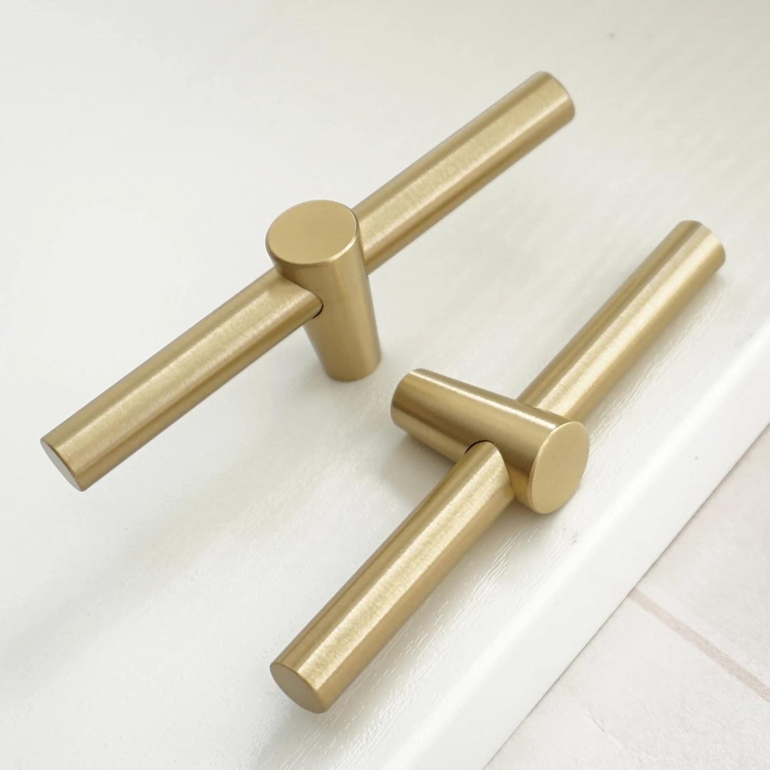 LBFEEL Brushed Brass Cabinet Knobs 4Pack Brass T Bar Cabinet Pulls Gold Cabinet Pulls Furniture Cupboard Knobs Hardware
