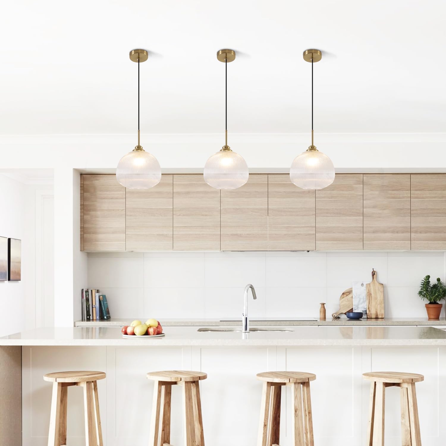 KCO Lighting Vintage Brass Pendant Lights Kitchen Island Lighting Fixture Bubble Glass Pendant Light Large Clear Globe Pendant Light 3 Pack Modern Entryway Hanging Light Fixture