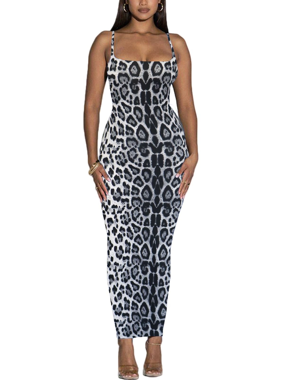 Women's Spaghetti Strap Bodycon Dress - Summer Casual Maxi Club Party Long Tight Slip Dresses