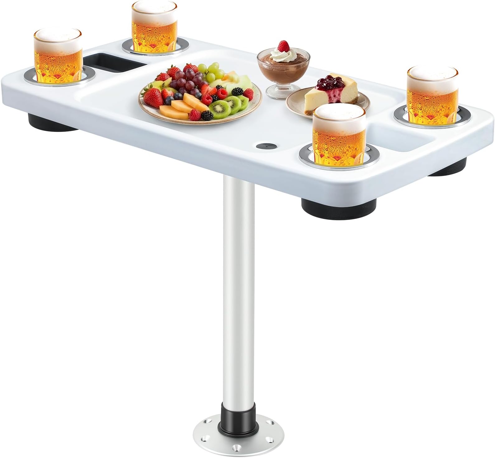 Boat Table Set 18"x34" Pontoon Boat Marine ABS Table with 27'' Detachable Pedestal Leg 4 Drink Holders 2 Phone Stands and Drain Outlet, Pontoon Accessories