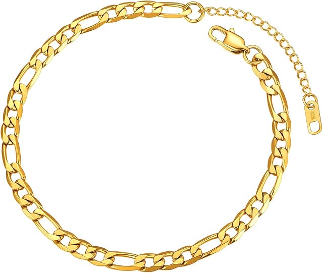 FOCALOOK Stainless Steel Anklet for Women Men Cuban/Figar/Wheat/Twist Rope/Mariner Chain Anklets Summer Beach Barefoot Jewellery(With Gift Box)