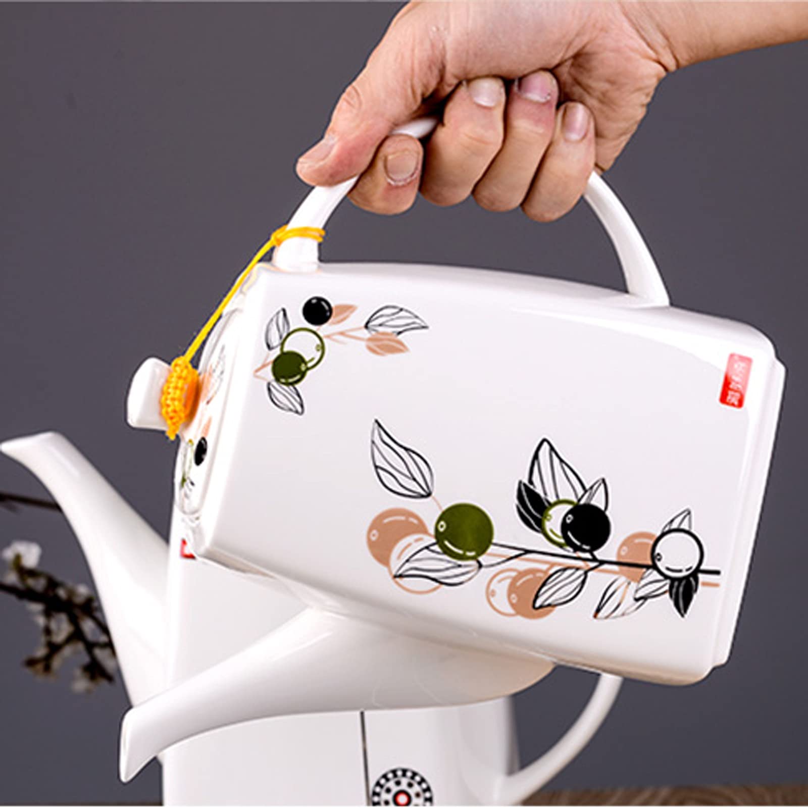 GRFIT Jarra Hervidor de Filtro de Gran Capacidad de Lanzador de cerámica Simple con Mango y Tapa de Moda for el hogar, Restaurante, cafetería (54 oz) Jarra de Agua (Color : B)