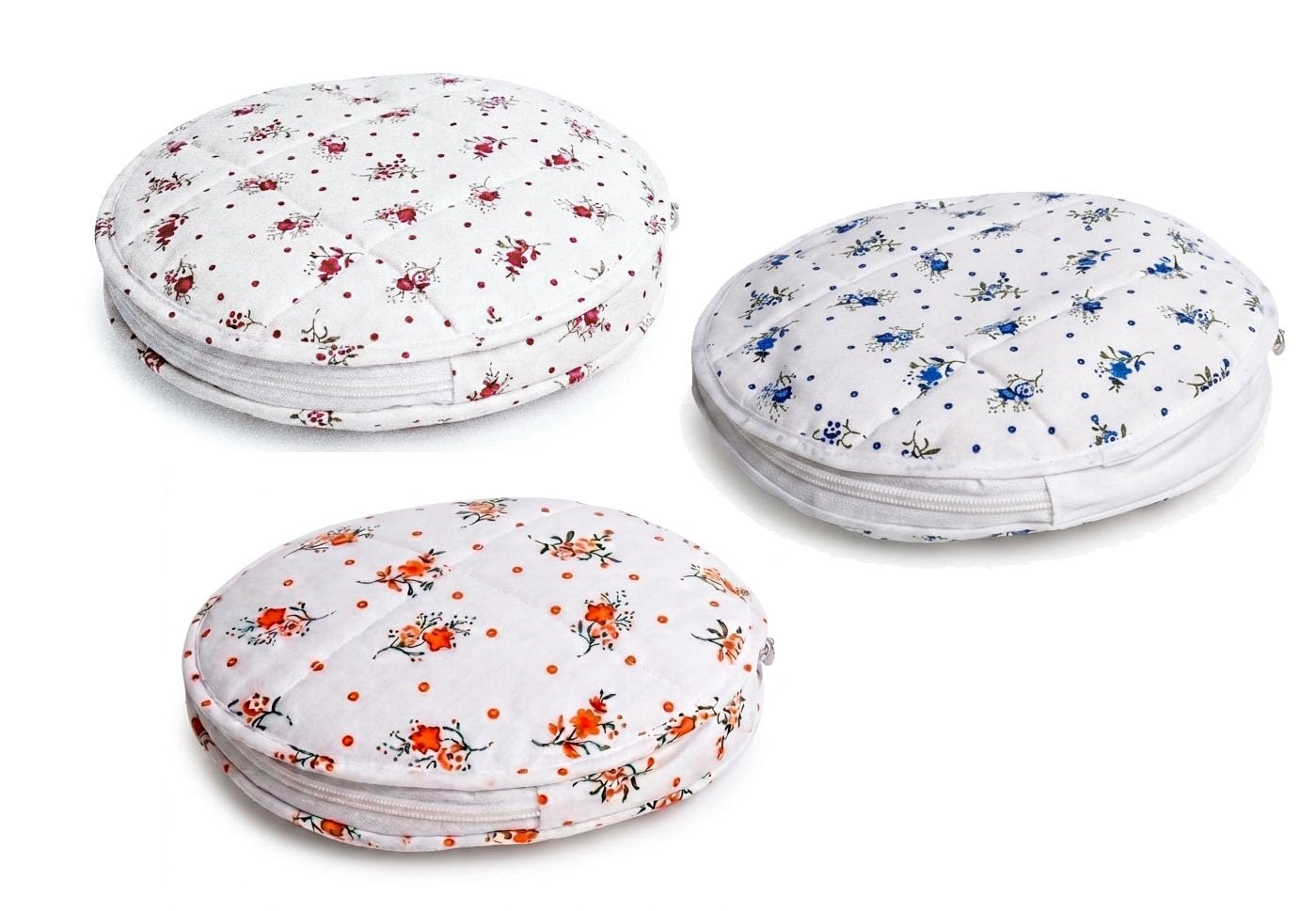 Premium Cotton Roti Cover Bag with Durable Zipper, Floral Design Floral Print Roti Round Flap Cover (Red-1, Orange-1, Blue-1) Pack of 3-image-37