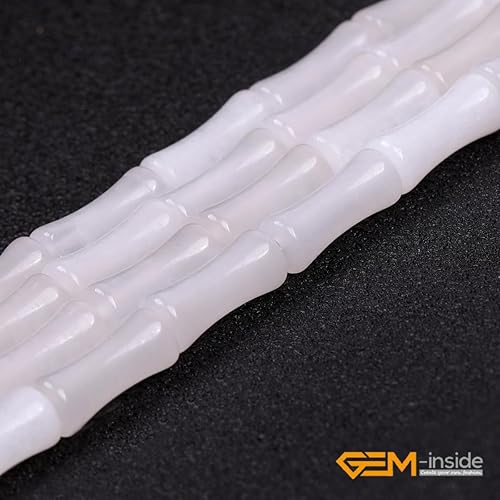 Miniatura 6 de GEM-Inside - 30 cuentas de piedra de jade blanco natural de 0.197 x 0.472 in, cuentas de hueso de nudo de bambú para hacer joyas, energía energía