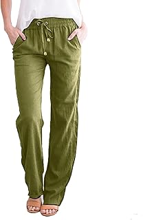 Pantalones elásticos lisos y rectos con cordón largo para mujer, cintura de algodón, pantalones casuales elásticos para mujer, marrón, XL