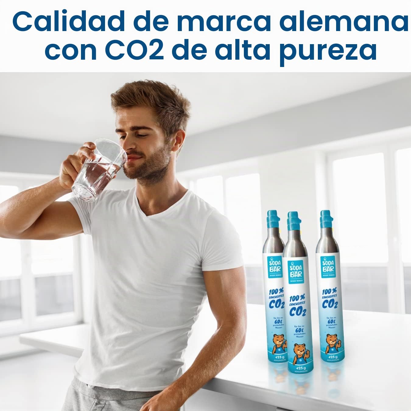 Cilindro de CO2 para Grohe Blue | Aarke | Rehau | SodaPop | Brita Neo | BLANCO | Dispositivos Unito | 2 x 425 g (60 l) | Relleno carbónico premium de Linde