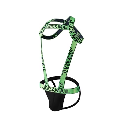 Mens Harness Sport Shoulder Strap with Jock Strap Fitness One-piecs Harness with Jockstrap Bodysuit - X-Large - Green