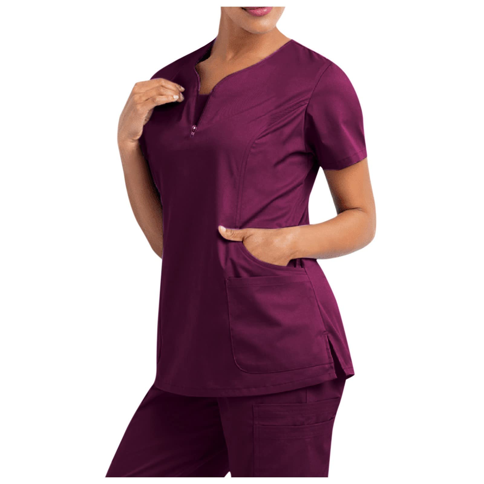 Sizoer Uniformes Sanitarios Mujer Dibujos Manga Corta Cuello En V Bata De Laboratorio Suelto Bata Estetica Mujer Profesional Camisetas Graciosas con Bolsillos Ropa Técnica Y De Seguridad