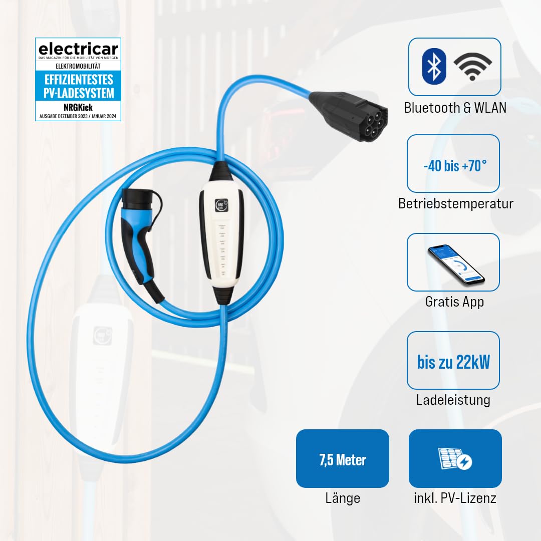 NRGkick Pure 32A, 7,5m, WLAN und Bluetooth, Flexible Wallbox inkl. PV-Laden