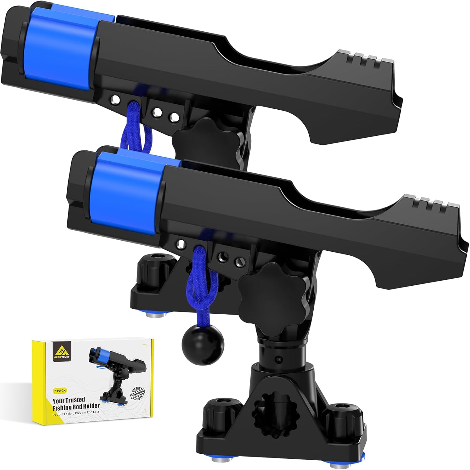 2-in-1 Fishing Rod Holder for Boat Kayak Rod Holder Track Deck Mount, Secure Fishing Pole Holders with Triple Rod Protection, Dual T Bolt, Bungee Cord & Sliding Loop