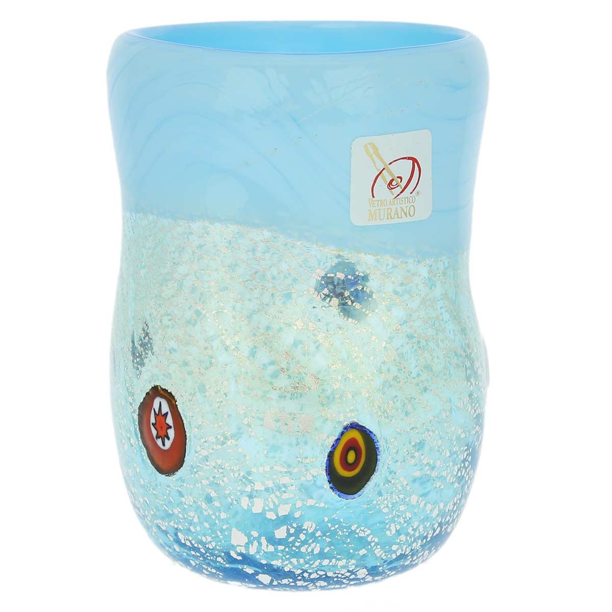 Glass Of Venice Murano Drinking Glass - Silver Aqua Mosaic