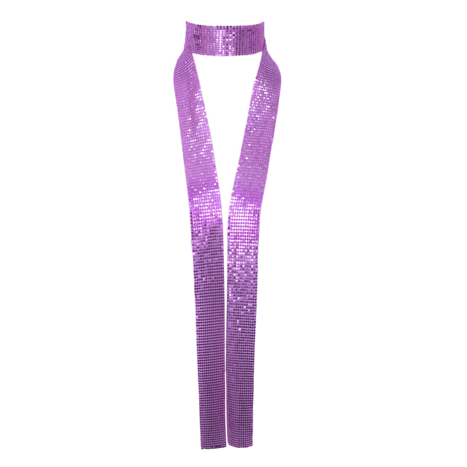 Metal Sequin Ties for Women Long Skinny Scarves, Sparkly Glitter Scarf Necktie Belt for Party Prom Wedding Daily