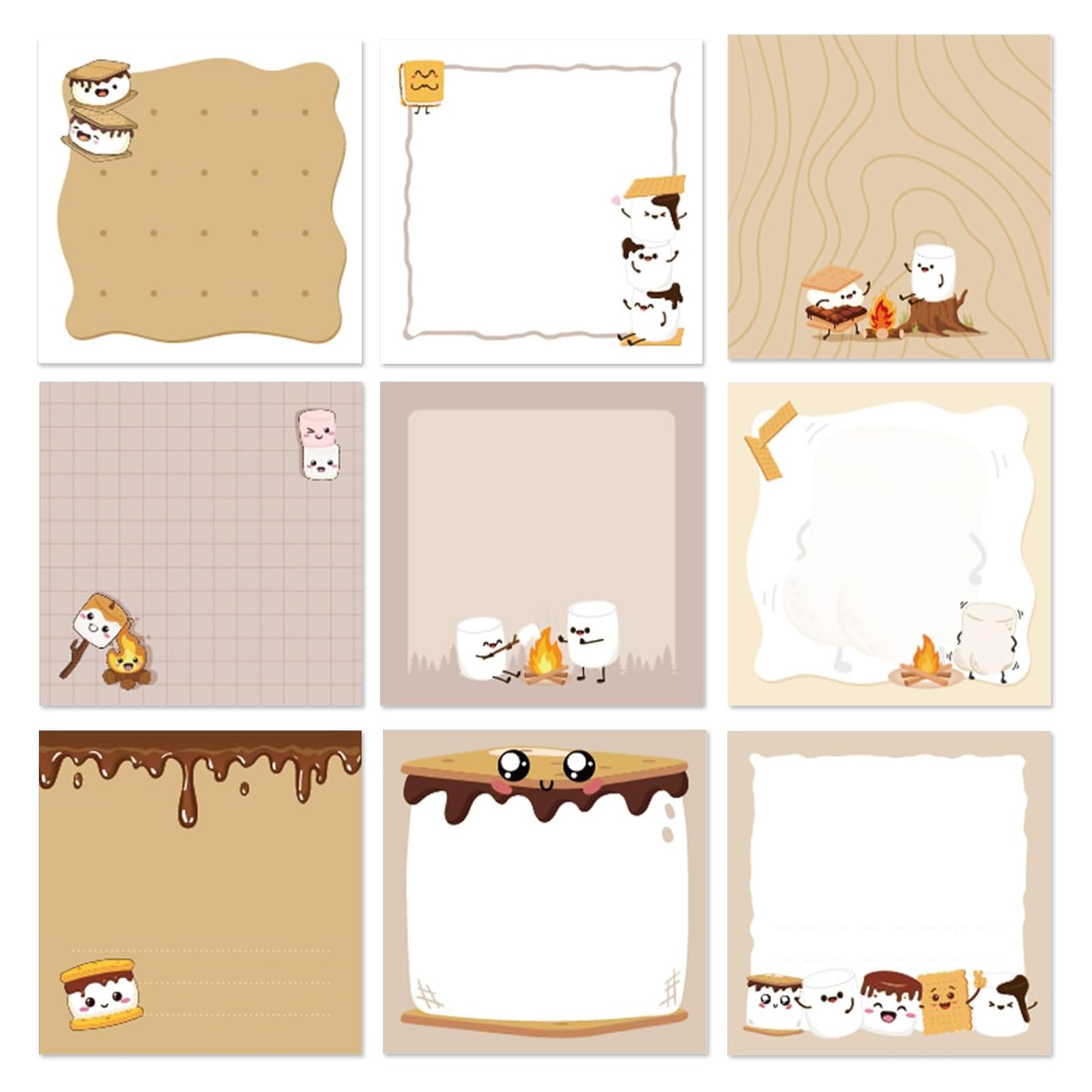 9 Pack Marshmallow Sticky Notes Set, 450 Sheets Cute Cartoon Self-Stick Post It Notes 7.5 x 7.5 cm, Cute Sticky Notes Book Gifts for Coworkers Nurse Teacher, School Office Supplies (Marshmallow)