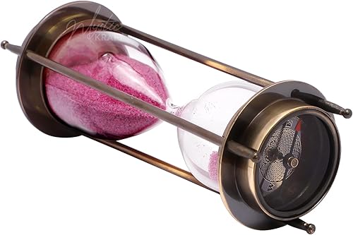 Miniatura 2 de Reloj de arena con brújula de latón antiguo, reloj de arena náutico marítimo y reloj de escritorio, reloj de arena, reloj de arena, regalo único