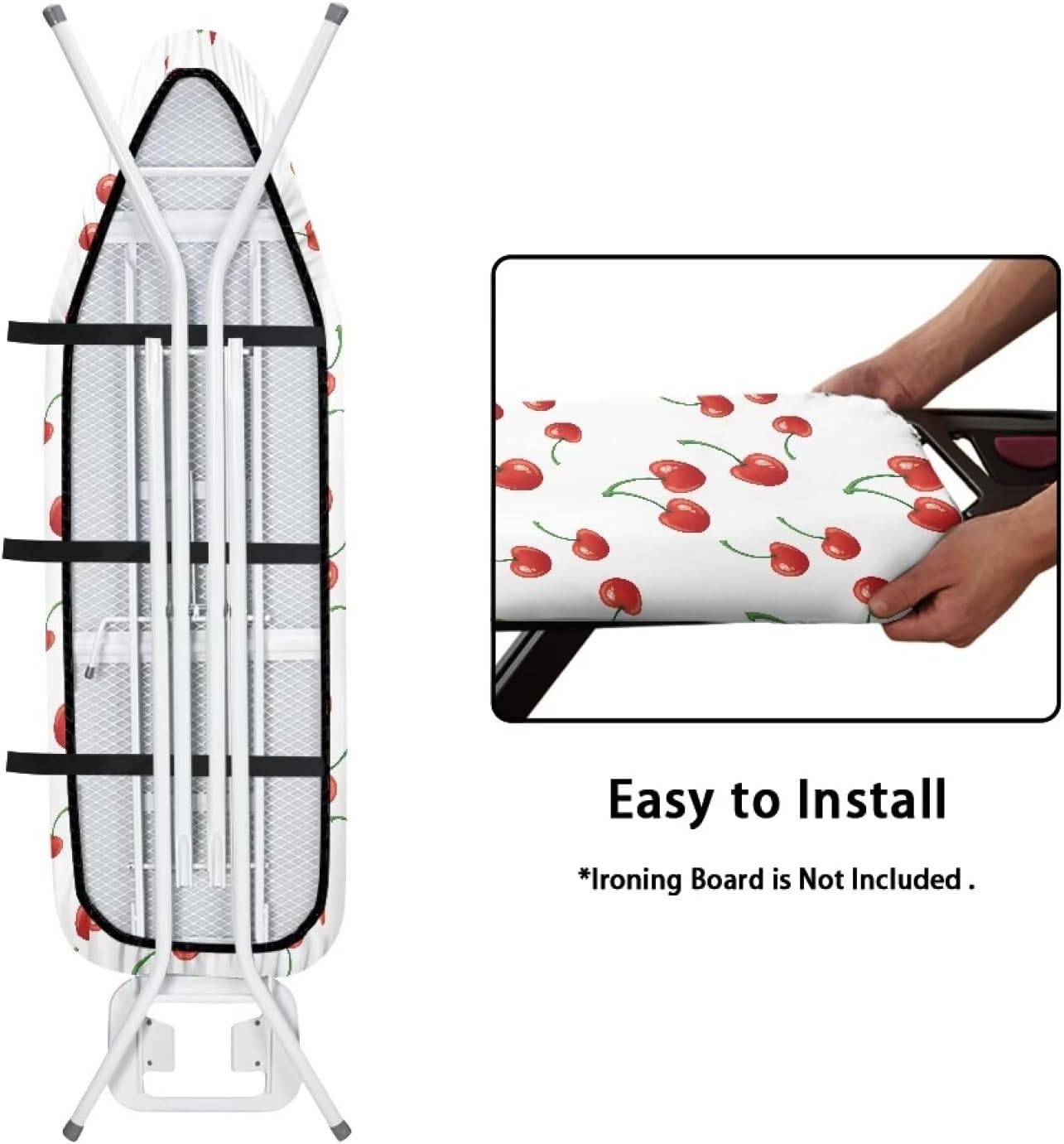 Cherry Print Durable Thick Padding Ironing Board Covers Stain Resistant Hook and Loop Fastener Strap Easy to Install