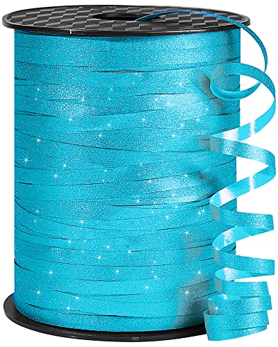 Image of PartyWoo Blue Glitter Curling Ribbon - 500 Yard Balloon String for Crafts, Weddings & Floristry (1 Roll)
