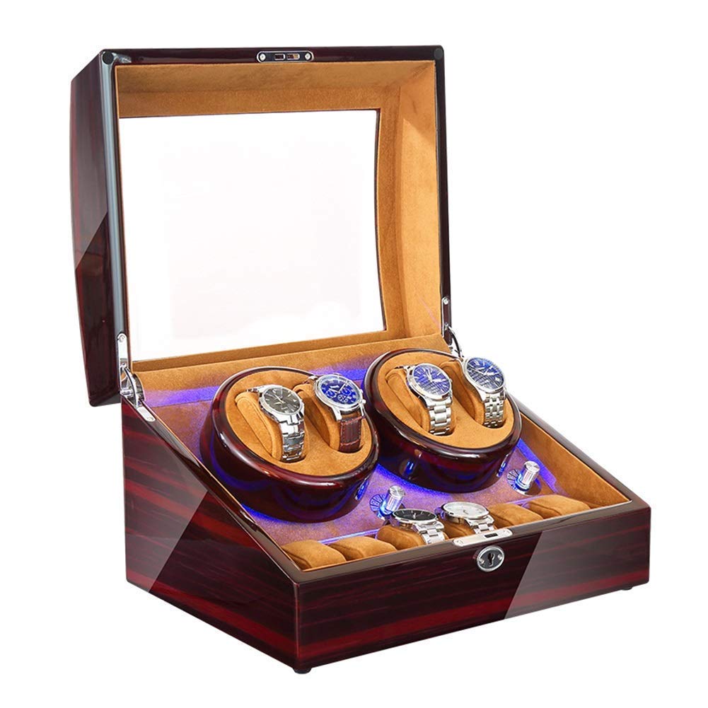YNIYUJKL Automatic Watch Winder For 4 Watches + 6 Storage Piano Paint Exterior Ac Adapter And Battery Powered Super Quiet Motor Watch Winder Watch Winder Watch Box Stora,Brown-A