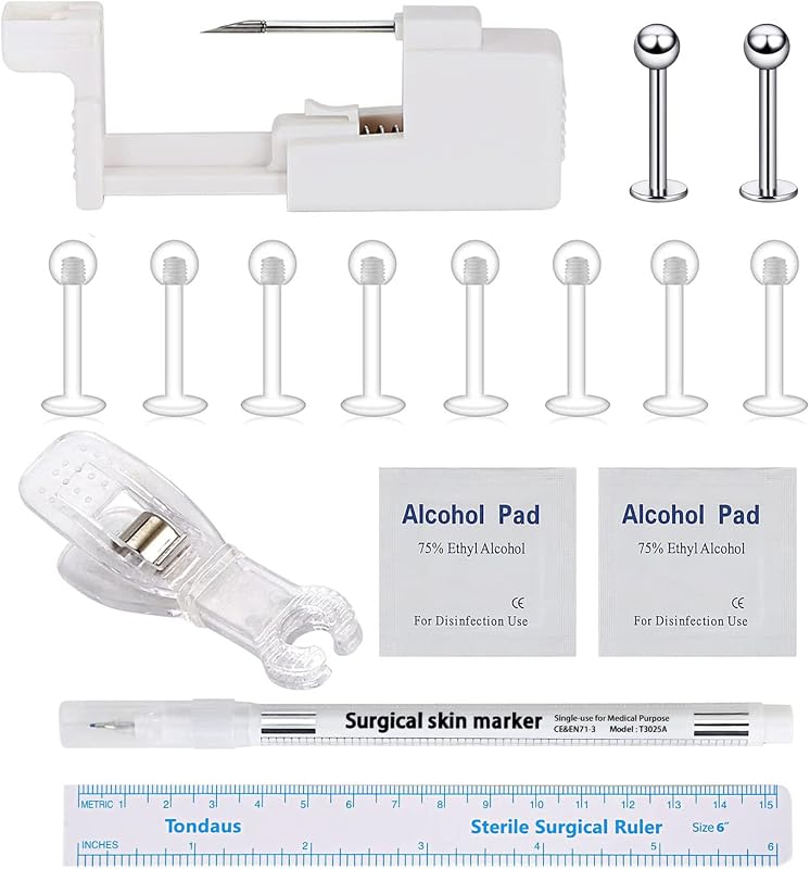 Kit para piercing Beautidots com 18 peças, agulha descartável 16G e acessórios