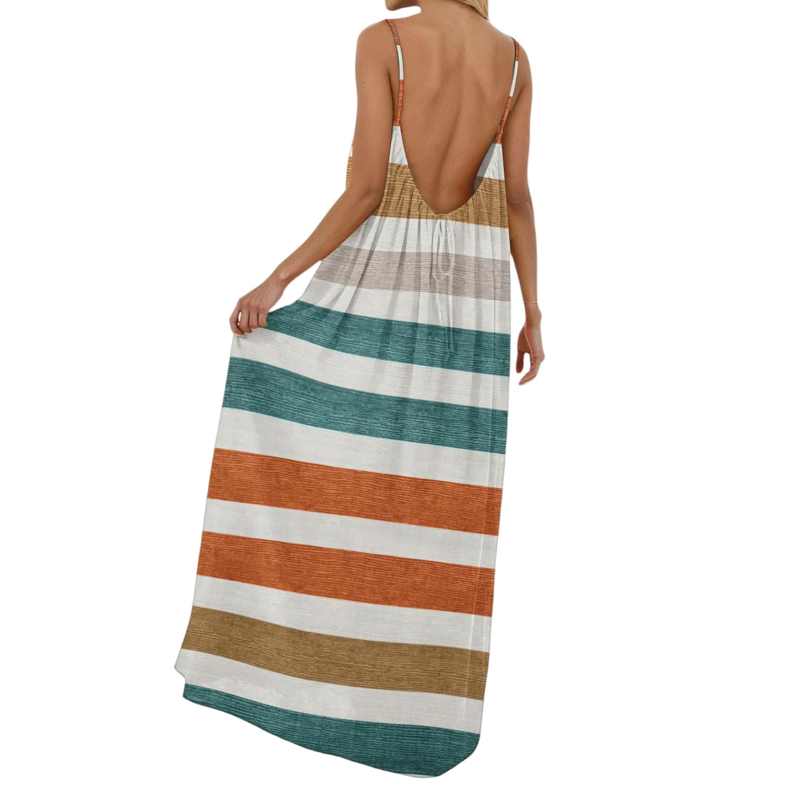 Women Backless Cami Dress Summer Casual Sleeveless House Lounge Dresses Spaghetti Strap Flowy Beach Linen Sundress