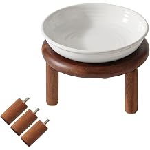 Havniva Elevated Cat Bowls, Ceramic Cat Bowl with Wood Stand, Wide Opening