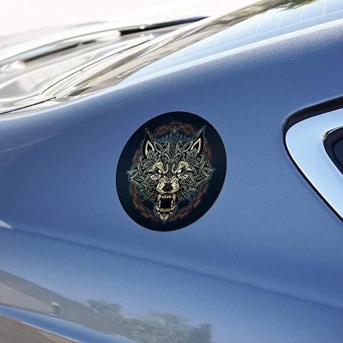 Miniatura 5 de Fenrir - Adhesivo circular de lobo gruñendo feroz en cadenas, mitología nórdica, para ventana de automóvil, para parachoques