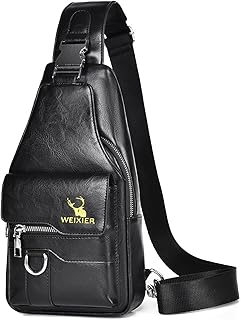 ANPTER Sling Bag for Men Crossbody Chest Bag,PU leather Over the Shoulder Purse Cross Body Sling Backpack for Travel