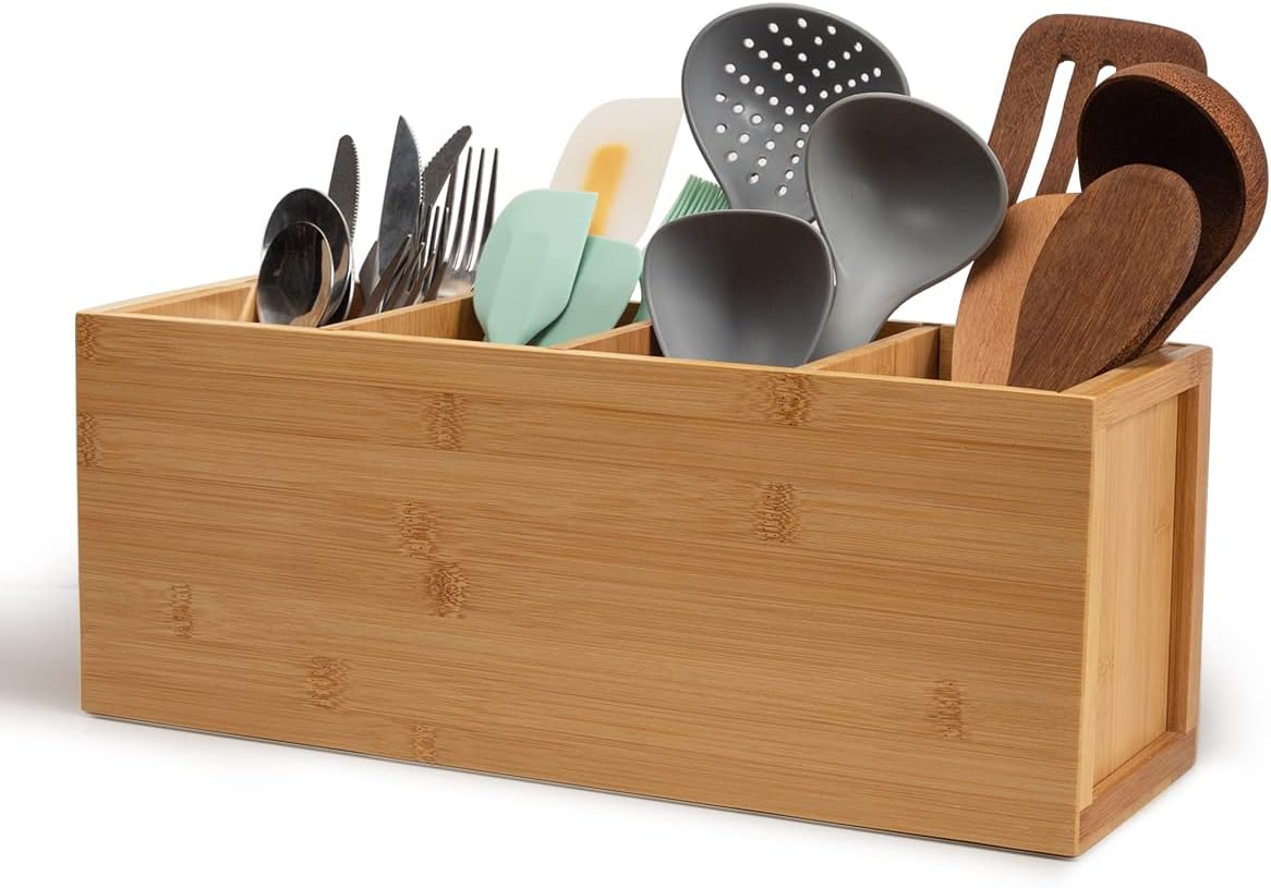 Amazon.com: Fayoula Utensil Holder, Bamboo Kitchen Utensil Holder for Kitchen Counter, Kitchen ...
